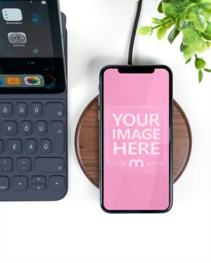iPhone XS on Wireless Charger Mockup Generator